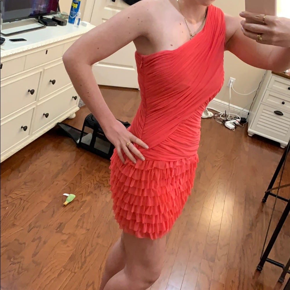 Bebe Coral One Shoulder Cocktail Dress